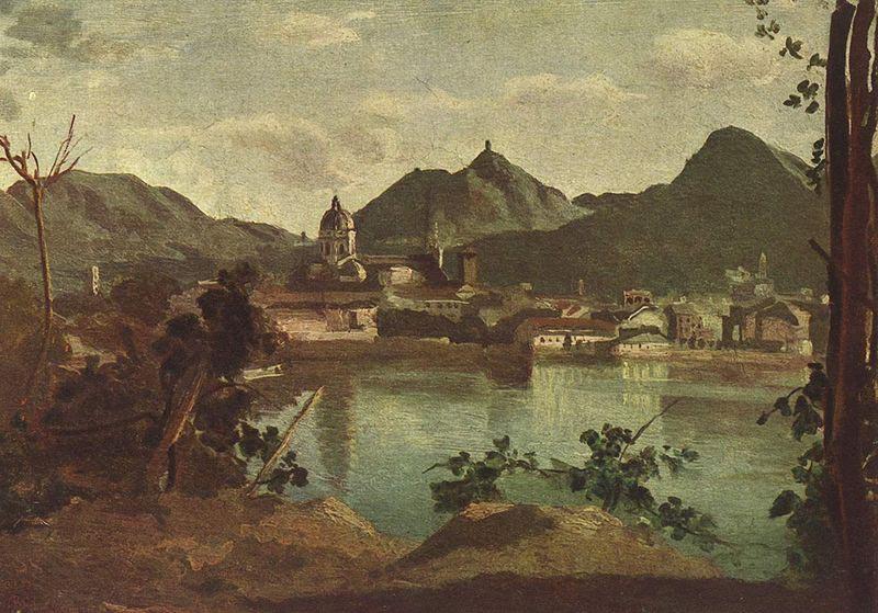 Jean-Baptiste Camille Corot Stadt und See von Como oil painting image